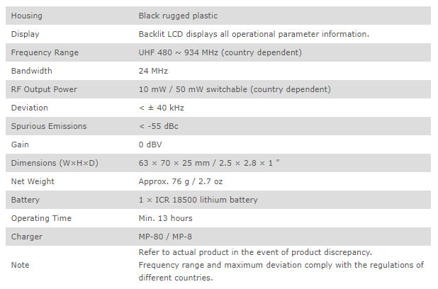 MiPro ACT32TC-5 Bodypack Transmitter (rechargeable)