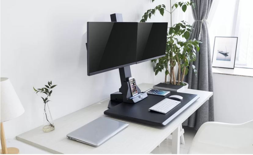 Ergovida EDT10-T02 Dual Monitor Electric Vertical Bar Desktop Sit-Stand Workstation