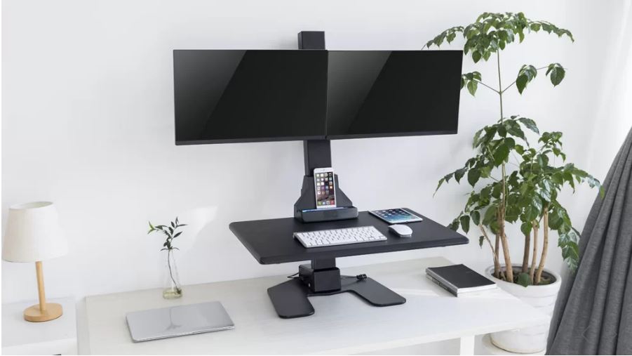 Ergovida EDT10-T02 Dual Monitor Electric Vertical Bar Desktop Sit-Stand Workstation